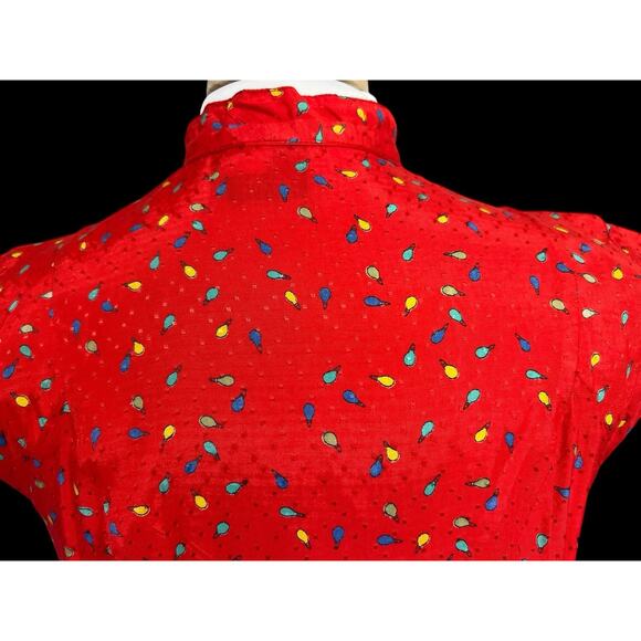 Vintage EVA Women's Pussybow Dress Retro Red Lightbulb Print sz 40 - Picture 6 of 9